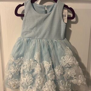 Elegant Blue Kids Dress with Floral Accents